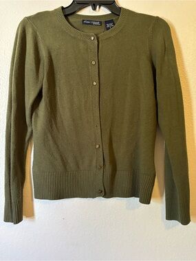 Rana Michelle Olive Green Button Up Knit Cardigan Sweater S